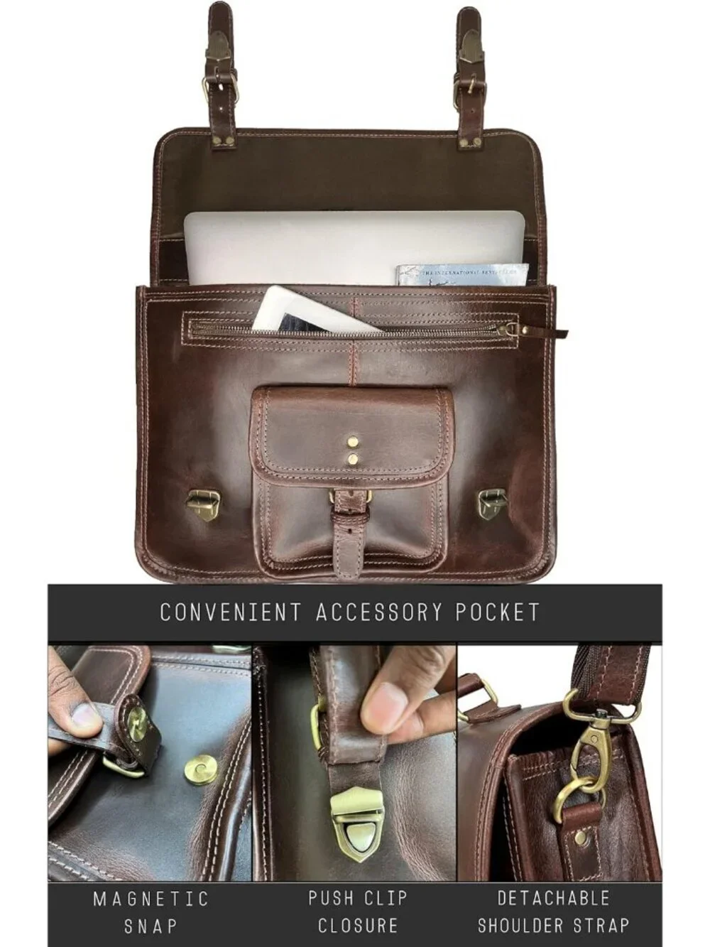 Men's Mulbery Genuine Leather Crossbody Adjustable Strap Messenger Hand Bag